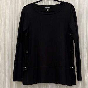 Cable & Gauge Black Side-Button Knit Pullover Blouse